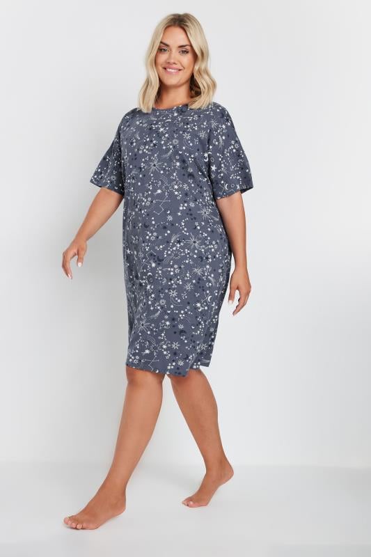  YOURS Curve Blue Celestial Print Sleep Tee Nightdress