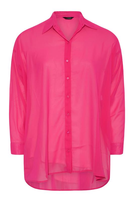Plus Size Hot Pink Sheer Beach Shirt | Yours Clothing 4