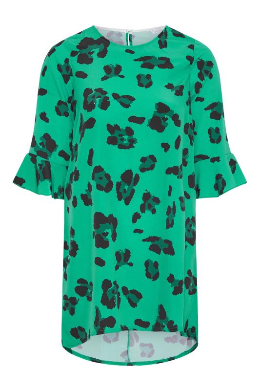 YOURS LONDON Curve Bright Green Leopard Print Flute Sleeve Tunic Top 6