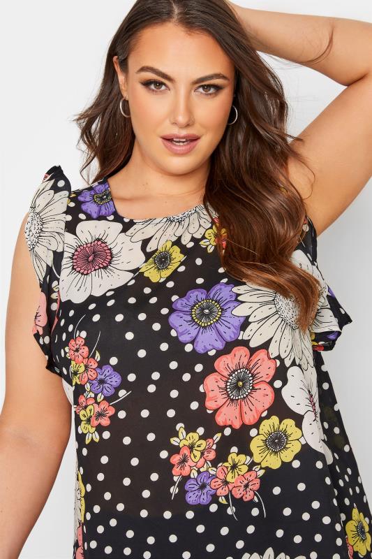 Curve Black Floral Frill Sleeveless Top 4