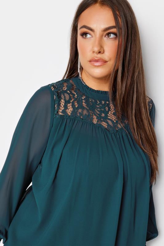 YOURS LONDON Plus Size Blue Lace Ruffle Collar Blouse | Yours Clothing 4