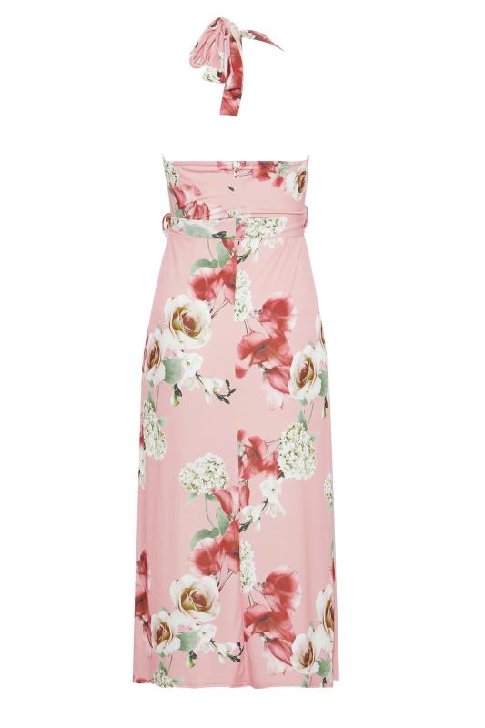 YOURS LONDON Plus Size Pink Floral Halter Neck Dress | Yours Clothing 7