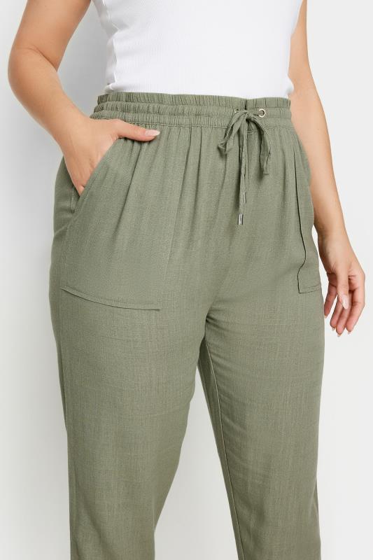 YOURS Plus Size Khaki Green Linen Trousers | Yours Clothing 4