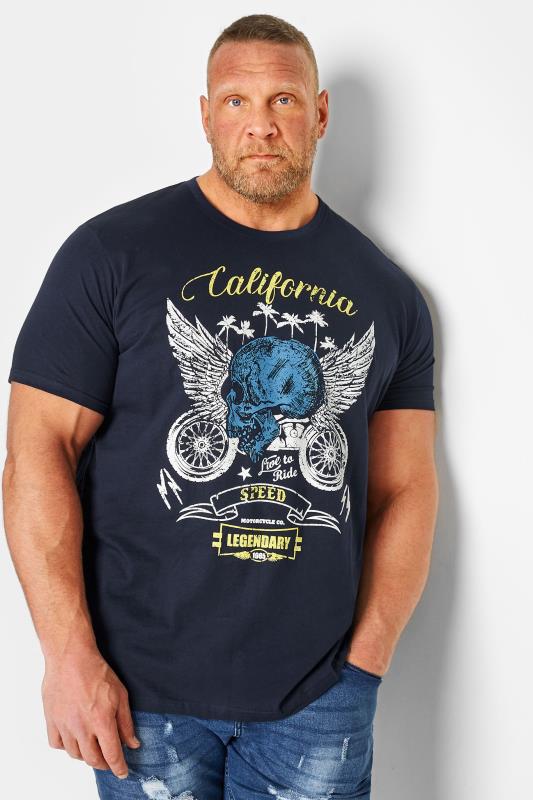 BadRhino Big & Tall Navy Blue California Skull Print T-Shirt | BadRhino 1