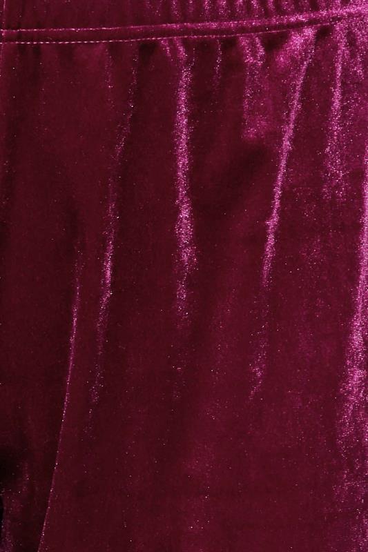 Plus Size Burgundy Red Wide Leg Stretch Velvet Trousers | Yours Clothing 4