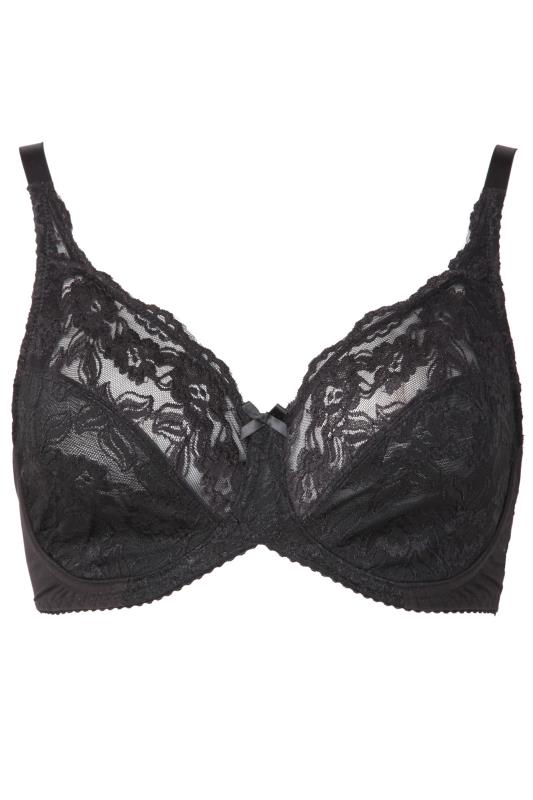 Black Stretch Lace Non-Padded Underwired Balcony Bra | Yours Clothing  2