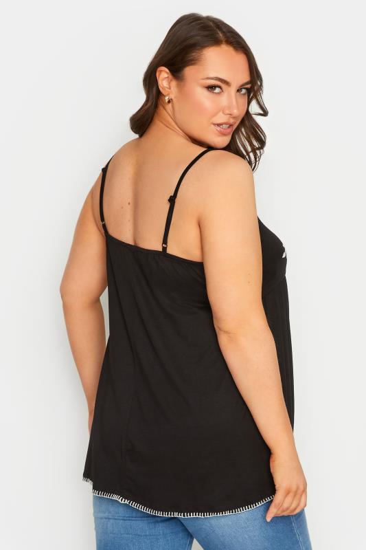 YOURS Curve Plus Size Black Embroidered Flower Swing Vest Top | Yours Clothing  3