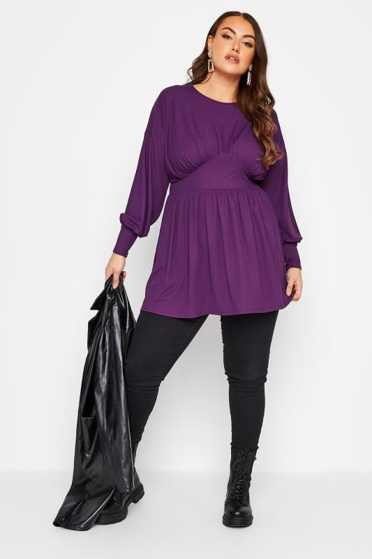 LIMITED COLLECTION Plus Size Dark Purple Long Sleeve Corset Top | Yours Clothing 2
