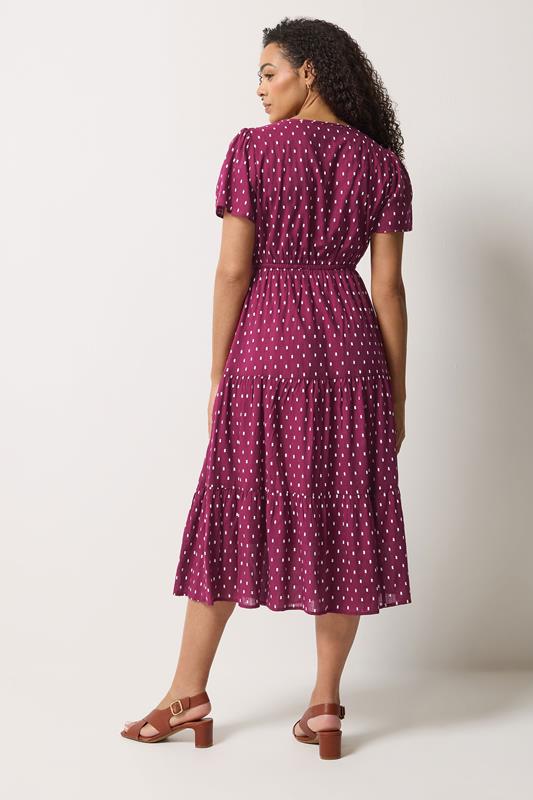 M&Co Berry Red Dobby Tiered Cotton Midi Dress | M&Co 2