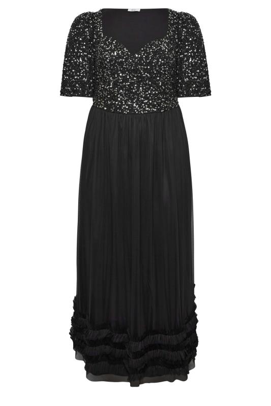 LUXE Plus Size Curve Black Sequin Sweetheart Ruffle Maxi Dress | Yours Clothing  6