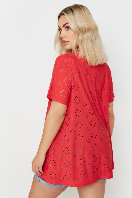 YOURS Plus Size Red Broderie Anglaise Swing T-Shirt | Yours Clothing 4