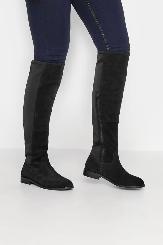 LTS Black Over The Knee 50/50 Suede Boot In Standard Fit 1