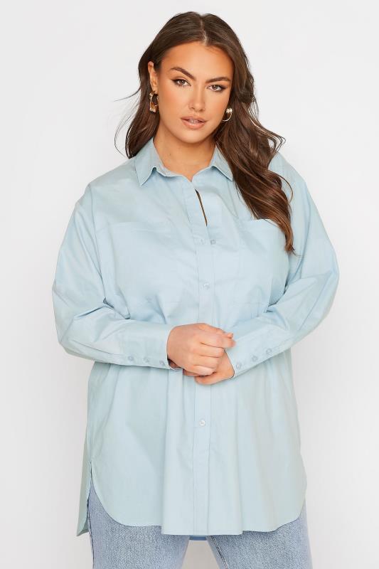 LIMITED COLLECTION Plus Size Light Blue Oversized Boyfriend Shirt | Yours Clothing 5
