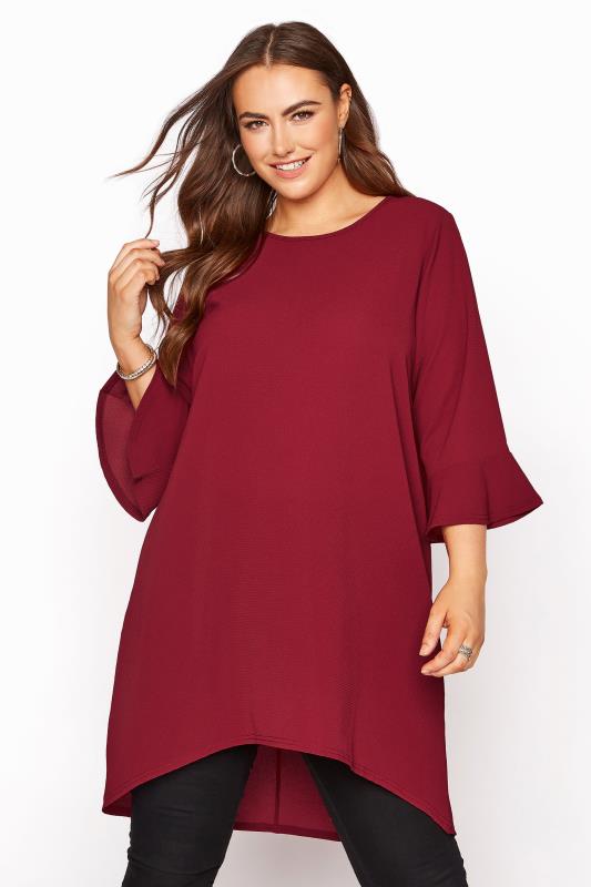 Plus Size  YOURS LONDON Wine Red Flute Sleeve Tunic