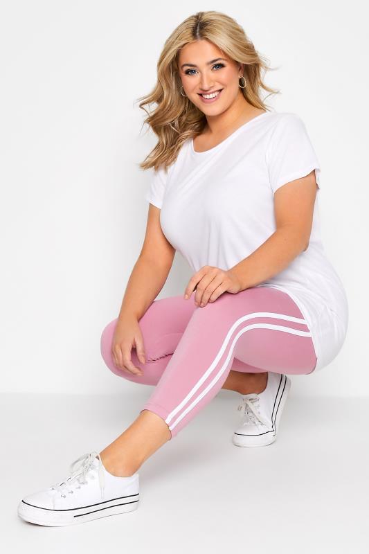 Curve Pink Double Side Stripe Cropped Leggings 3