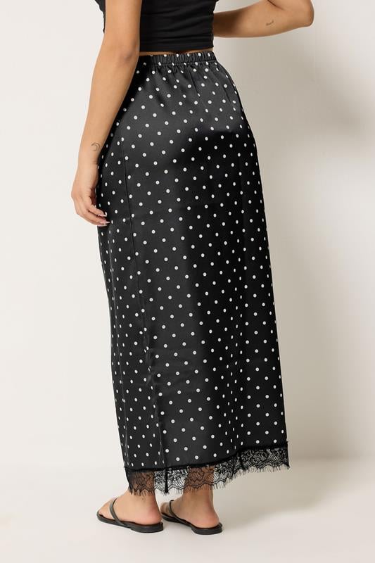 PixieGirl Petite Women's Black Polka Dot Satin Maxi Skirt | PixieGirl 2