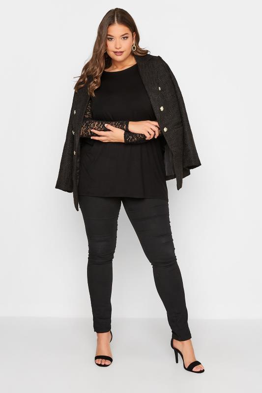LIMITED COLLECTION Plus Size Black Lace Sleeve Top | Yours Clothing 2