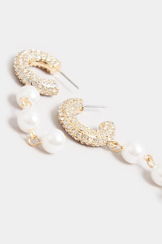 Gold Tone Diamante & Pearl Drop Earrings | Yours Clothing 3