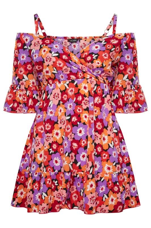 Plus Size Purple Floral Print Cold Shoulder Top | Yours Clothing  6