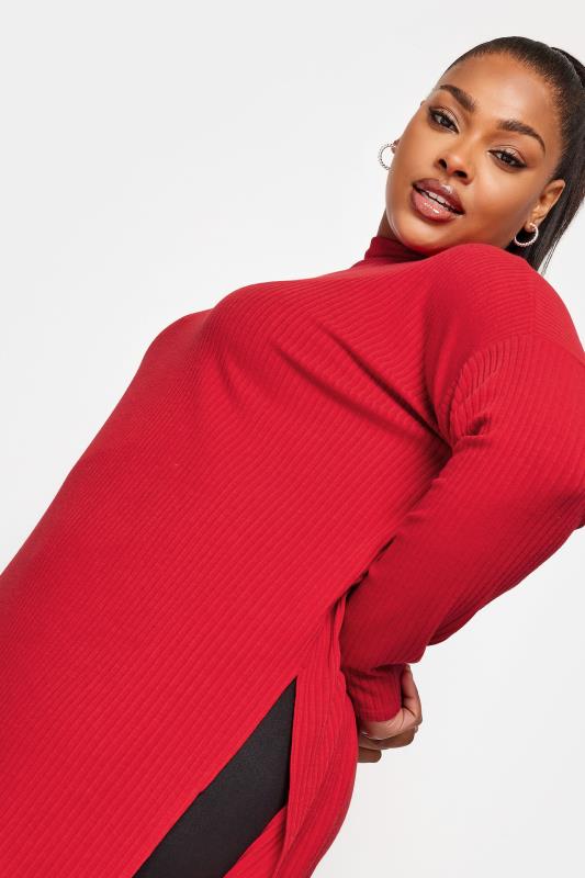 YOURS Plus Size Red Ribbed Turtle Neck Top | Yours Clothing 4