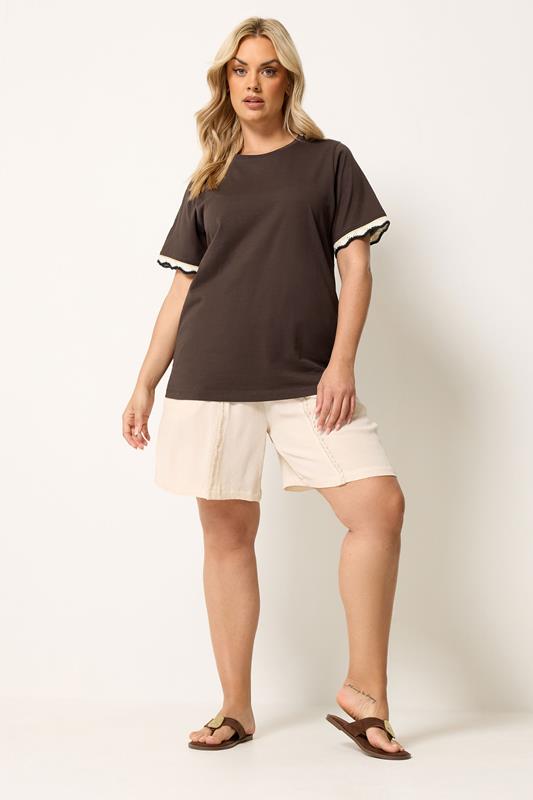 YOURS Plus Size Burnt Metallic Crochet Trim T-Shirt | Yours Clothing 1