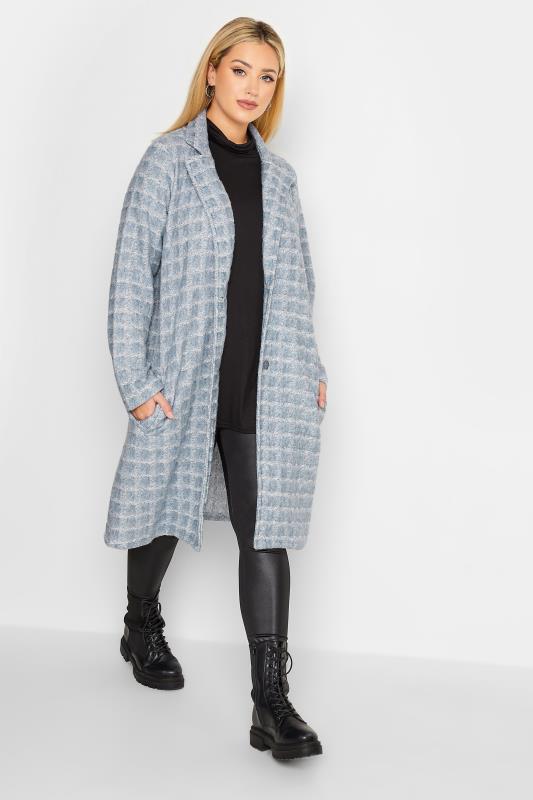YOURS LUXURY Plus Size Blue Geometric Print Faux Fur Jacket | Yours Clothing 6