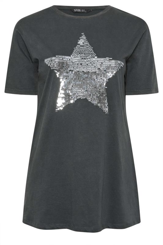 YOURS Plus Size Grey Sequin Star Top | Yours Clothing 5