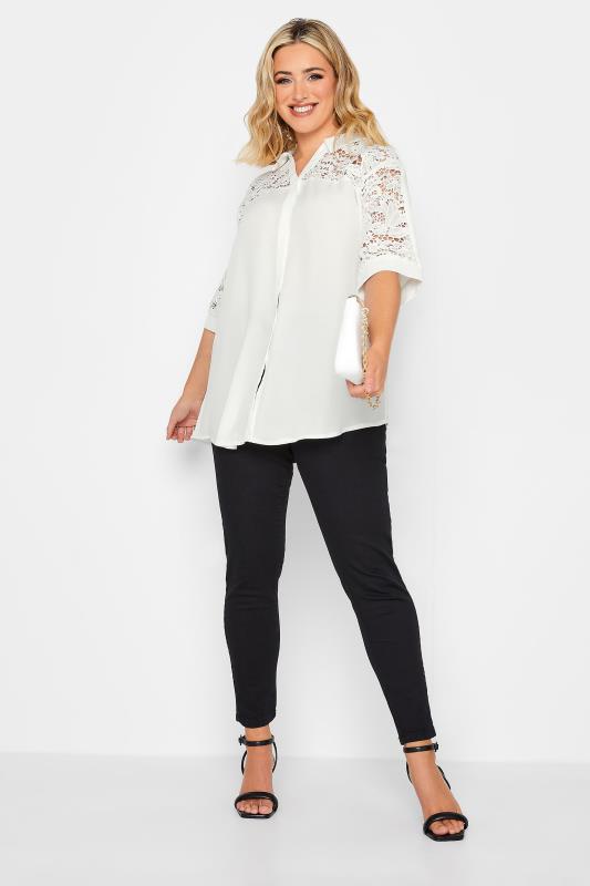 YOURS LONDON Plus Size White Lace Insert Shirt | Yours Clothing 2