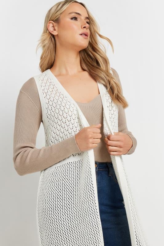 LTS Tall Women's White Crochet Longline Waistcoat | Long Tall Sally 5