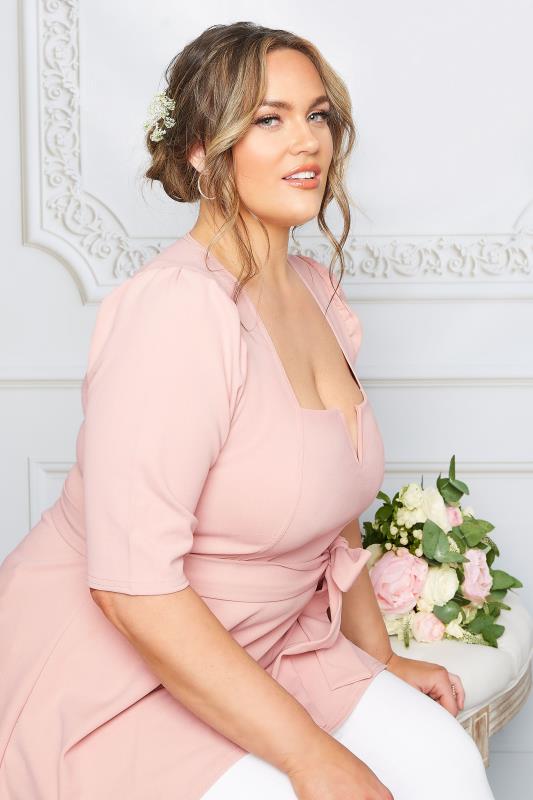 YOURS LONDON Plus Size Blush Pink Notch Neck Peplum Top | Yours Clothing 5