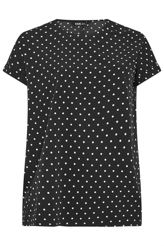 YOURS Plus Size Black Polka Dot Grown-On Sleeve Top | Yours Clothing 5