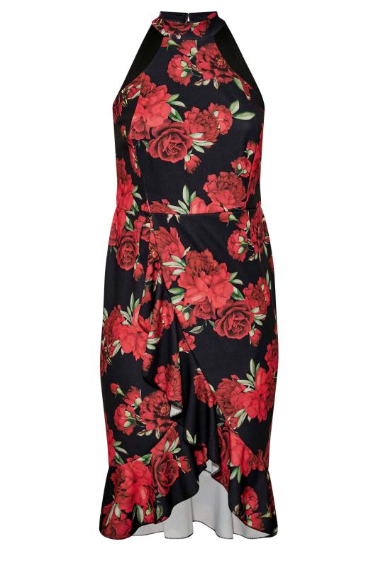 YOURS LONDON Plus Size Red & Black Floral Ruffle Bodycon Wrap Dress | Yours Clothing 6
