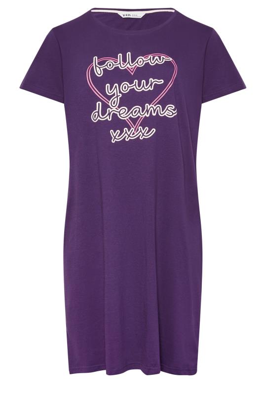 YOURS Plus Size Purple 'Follow Your Dreams' Slogan Nightdress | Yours Clothing 6