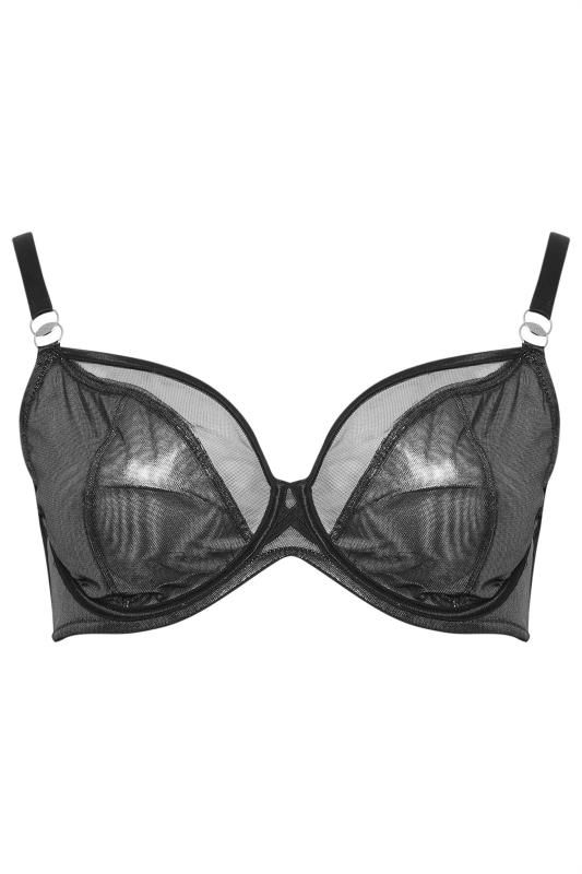 YOURS Plus Size Black Shimmer Mesh Non-Padded Bra | Yours Clothing 5