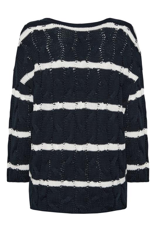 YOURS Plus Size Navy Blue Stripe V-Neck Cable Knit Jumper | Yours Clothing 7