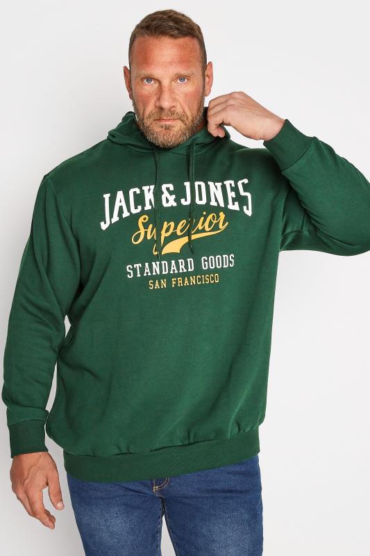 JACK & JONES Big & Tall Green Logo Sweat Hoodie | BadRhino  1