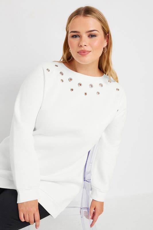  Grande Taille YOURS Curve White Eyelet Detail Sweatshirt