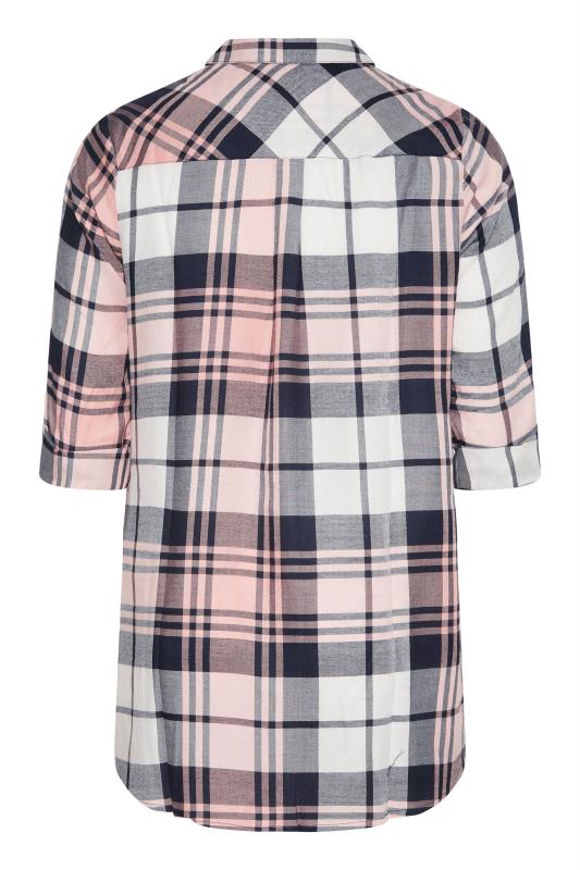 Plus Size Pink & Navy Check Boyfriend Shirt | Yours Clothing  7