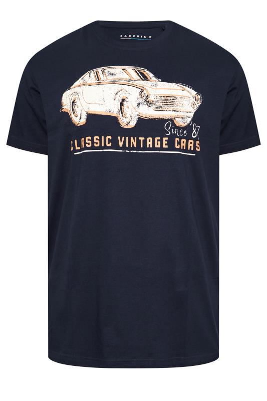 BadRhino Big & Tall Navy Blue 'Classic Vintage Cars' Graphic Print T-Shirt | BadRhino 3
