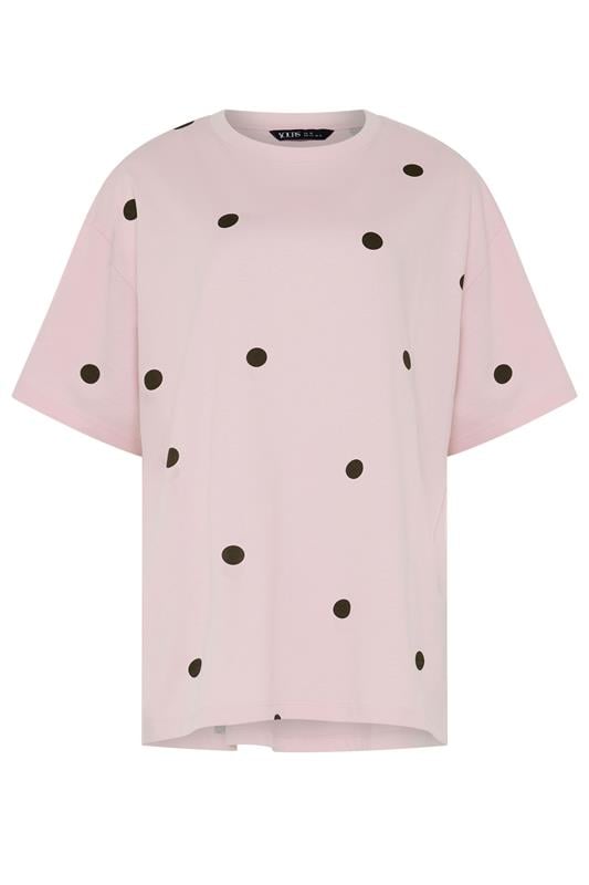 YOURS Plus Size Pink Spot Oversized T-Shirt | Yours Clothing 5
