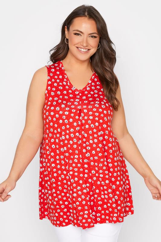 Plus Size  Curve Red Daisy Swing Vest Top