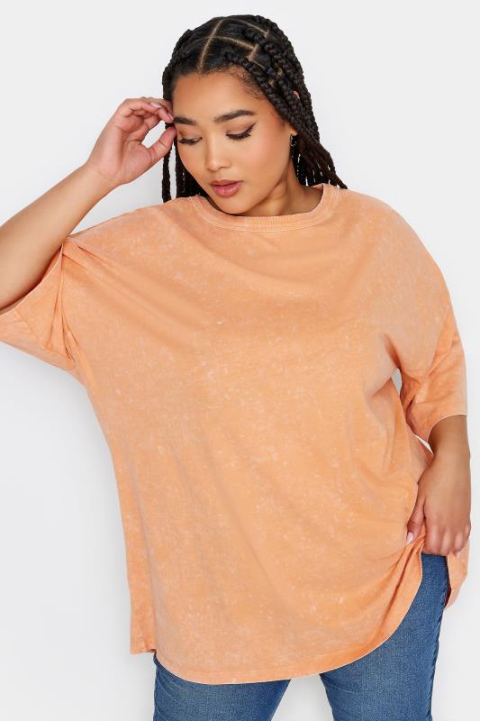 Plus Size  YOURS Curve Orange Acid Wash Boxy T-Shirt