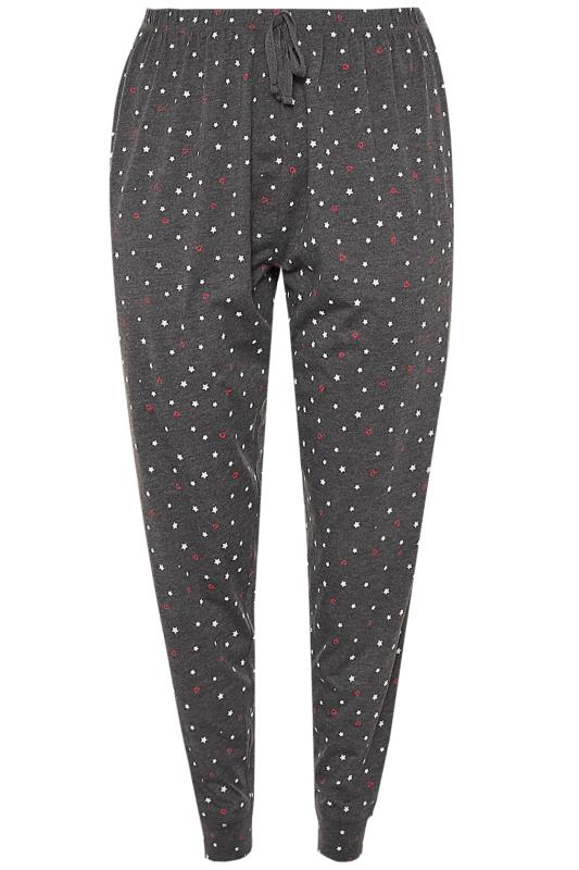 Grey Star & Heart Print Pyjama Bottoms | Yours Clothing