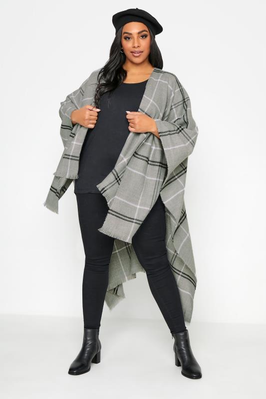 Großen Größen  Grey Check Knitted Wrap Shawl