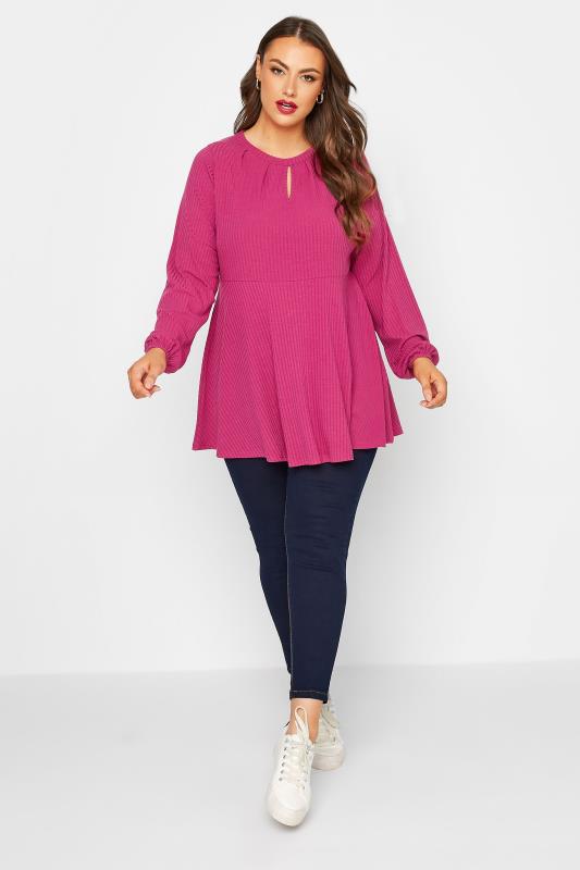LIMITED COLLECTION Plus Size Pink Peplum Keyhole Top | Yours Clothing  2