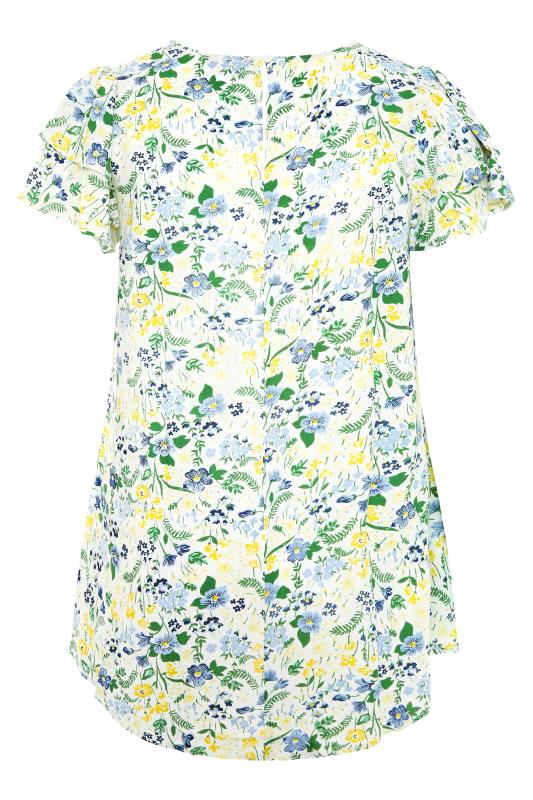 Plus Size White & Green Floral Print Dipped Hem Blouse | Yours Clothing 7