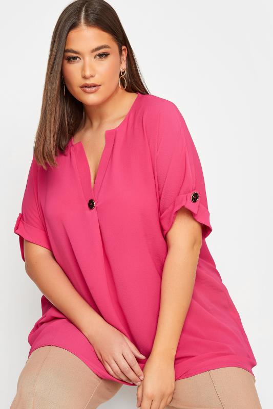 YOURS Curve Plus Size Hot Pink Button Front Blouse | Yours Clothing  4