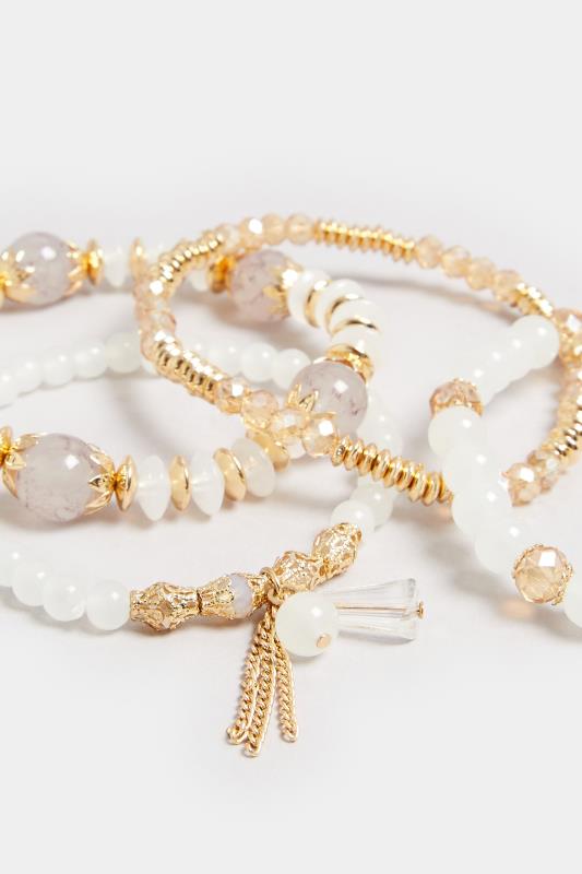 4 PACK Gold Tone Bead Stretch Bracelet Set | Yours Clothing 3