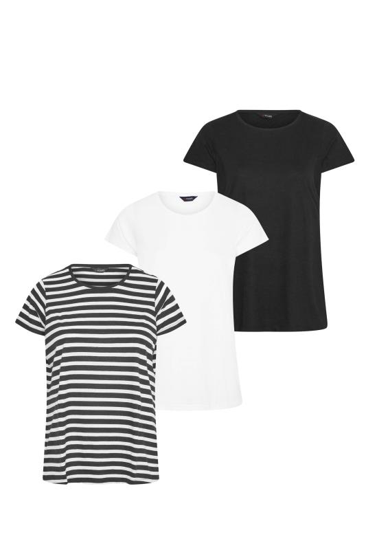 3 PACK Plus Size Black & White & Stripe T-Shirts | Yours Clothing 11