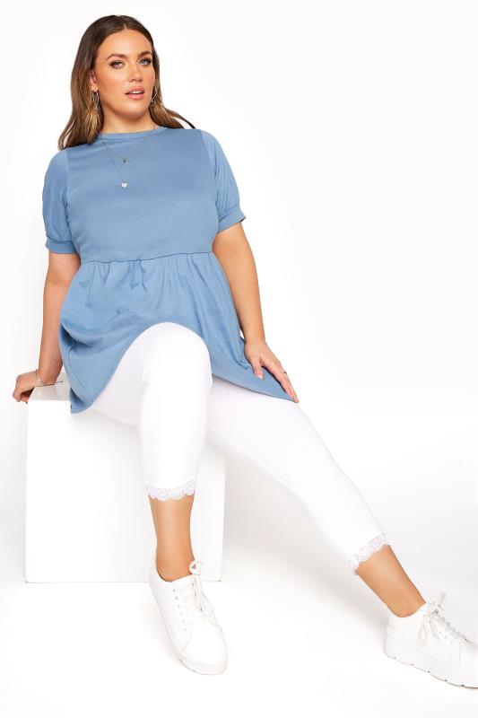 Plus Size Cropped & Short Leggings YOURS FOR GOOD Curve White Cotton Essential Cropped Leggings With Lace Detail